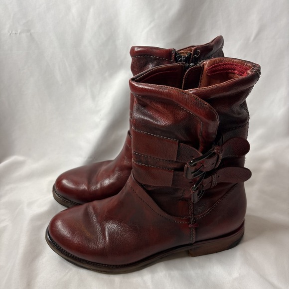 A.S.98 Airstep Women 7.5-8 / 38 Burgundy Red Leather Biker Ankle Boho Boots - Picture 3 of 16